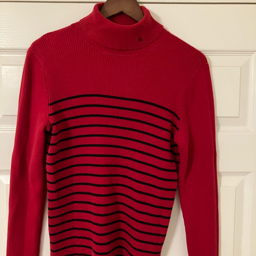 Lauren Ralph Lauren Red and Black Striped Turtleneck Sweater